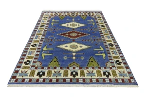 Blue Geometric 6X9 Kazak Oriental Rug