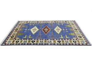 Blue Geometric 6X9 Kazak Oriental Rug