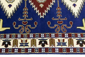 Navy Blue Geometric 5X8 Kazak Oriental Rug