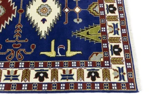 Navy Blue Geometric 5X8 Kazak Oriental Rug