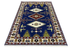 Navy Blue Geometric 5X8 Kazak Oriental Rug