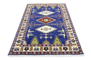 Navy Blue Geometric 5X8 Kazak Oriental Rug