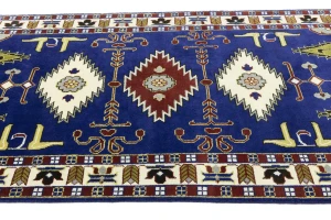 Navy Blue Geometric 5X8 Kazak Oriental Rug