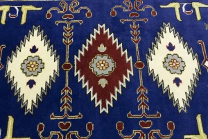 Navy Blue Geometric 5X8 Kazak Oriental Rug