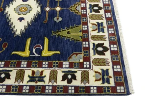 Navy Blue Geometric 6X9 Kazak Oriental Rug