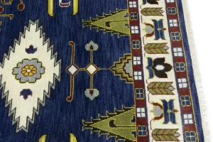 Navy Blue Geometric 6X9 Kazak Oriental Rug