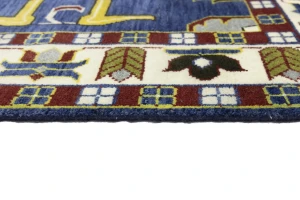 Navy Blue Geometric 6X9 Kazak Oriental Rug