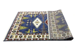 Navy Blue Geometric 6X9 Kazak Oriental Rug
