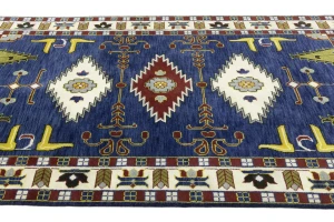 Navy Blue Geometric 6X9 Kazak Oriental Rug