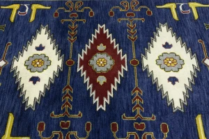 Navy Blue Geometric 6X9 Kazak Oriental Rug