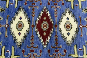 Blue Geometric 4X6 Kazak Oriental Rug
