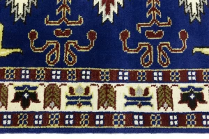 Navy Blue Geometric 4X6 Kazak Oriental Rug