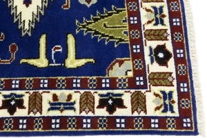 Navy Blue Geometric 4X6 Kazak Oriental Rug