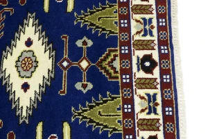 Navy Blue Geometric 4X6 Kazak Oriental Rug