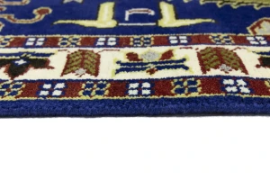 Navy Blue Geometric 4X6 Kazak Oriental Rug