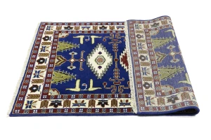 Navy Blue Geometric 4X6 Kazak Oriental Rug