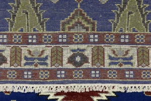 Navy Blue Geometric 4X6 Kazak Oriental Rug