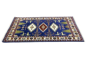 Navy Blue Geometric 4X6 Kazak Oriental Rug