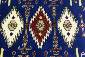 Navy Blue Geometric 4X6 Kazak Oriental Rug