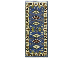 Blue Geometric 3X6 Kazak Oriental Rug