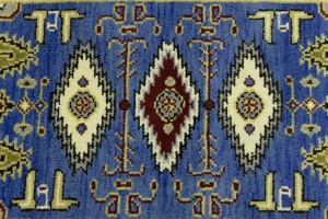 Blue Geometric 3X6 Kazak Oriental Rug
