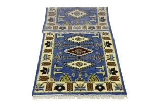Blue Geometric 3X6 Kazak Oriental Rug