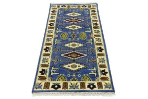 Blue Geometric 3X6 Kazak Oriental Rug