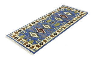 Blue Geometric 3X6 Kazak Oriental Rug