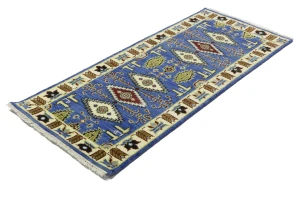 Blue Geometric 3X6 Kazak Oriental Rug