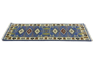 Blue Geometric 3X6 Kazak Oriental Rug