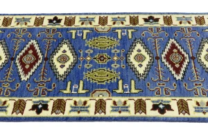Blue Geometric 3X6 Kazak Oriental Rug