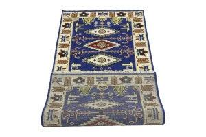 Navy Blue Geometric 3X6 Kazak Oriental Rug