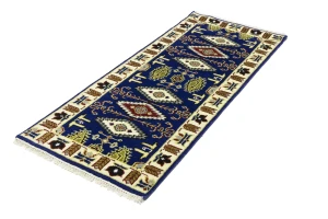 Navy Blue Geometric 3X6 Kazak Oriental Rug