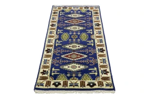 Navy Blue Geometric 3X6 Kazak Oriental Rug