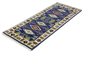 Navy Blue Geometric 3X6 Kazak Oriental Rug