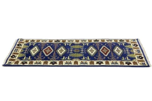 Navy Blue Geometric 3X6 Kazak Oriental Rug