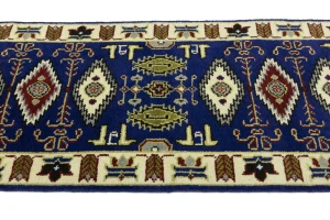 Navy Blue Geometric 3X6 Kazak Oriental Rug