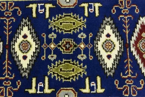 Navy Blue Geometric 3X6 Kazak Oriental Rug