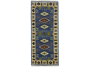 Blue Geometric 3X6 Kazak Oriental Rug