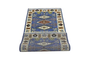 Blue Geometric 3X6 Kazak Oriental Rug