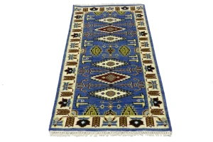 Blue Geometric 3X6 Kazak Oriental Rug