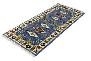 Blue Geometric 3X6 Kazak Oriental Rug