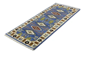 Blue Geometric 3X6 Kazak Oriental Rug