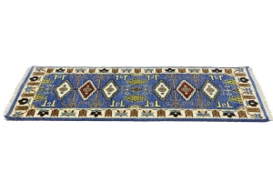 Blue Geometric 3X6 Kazak Oriental Rug