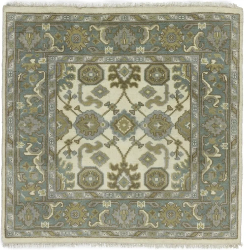 Cream Floral 4X4 Oushak Oriental Square Rug