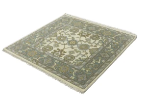 Cream Floral 4X4 Oushak Oriental Square Rug