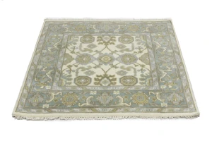 Cream Floral 4X4 Oushak Oriental Square Rug