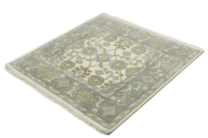Cream Floral 4X4 Oushak Oriental Square Rug