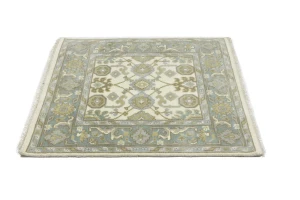 Cream Floral 4X4 Oushak Oriental Square Rug