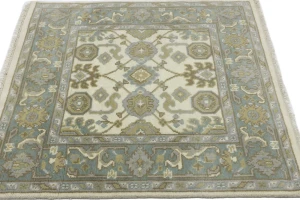 Cream Floral 4X4 Oushak Oriental Square Rug